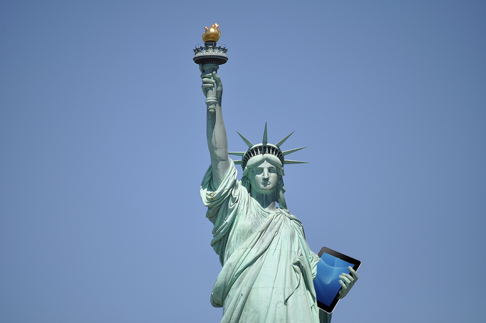 Statue of Liberty holding an iPad