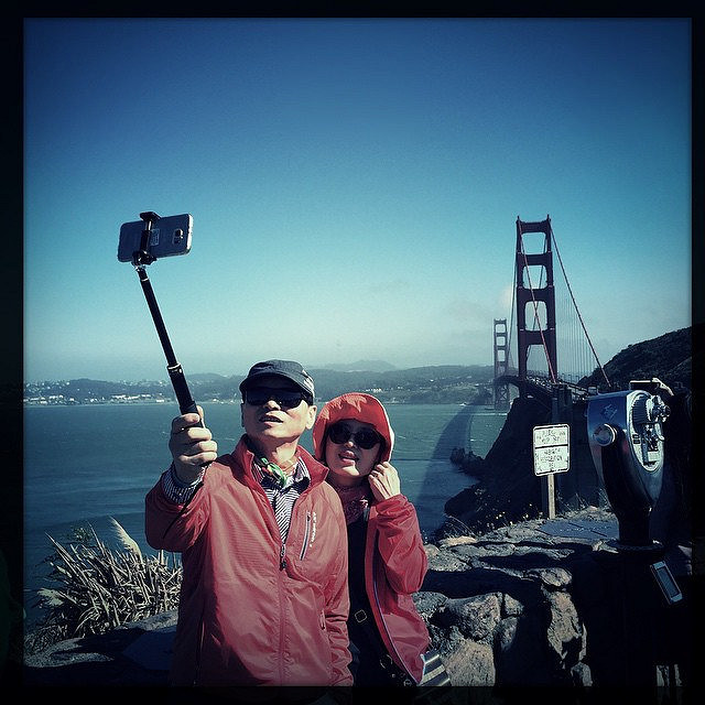 selfie stick on the golden gate bridge