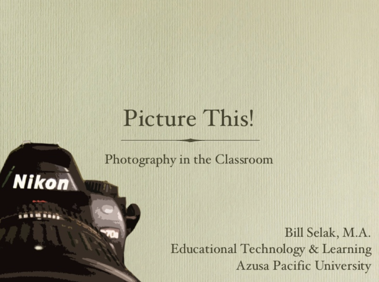 title slide from presenation with Nikon SLR camera