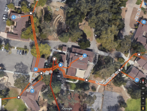 screenshot of custom Google map with paths showing fiber optic cable runs and vault locations