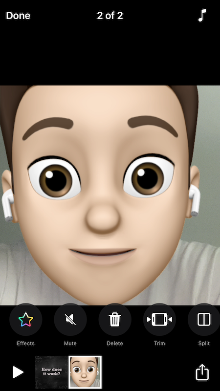 Memoji version of Bill Selak, in the iOS app Clips