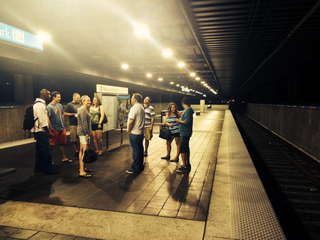 group waiting for MARTA train