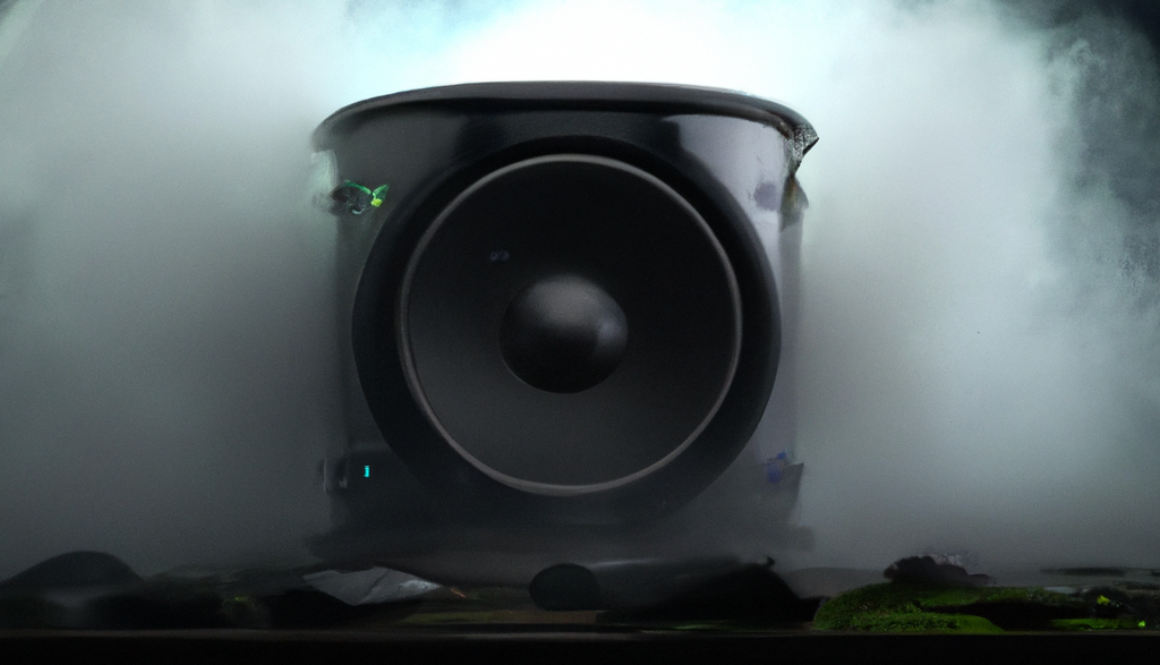 DALL·E-3d-render-of-large-pan-audio-speaker-woofer-with-smoke-in-the-background